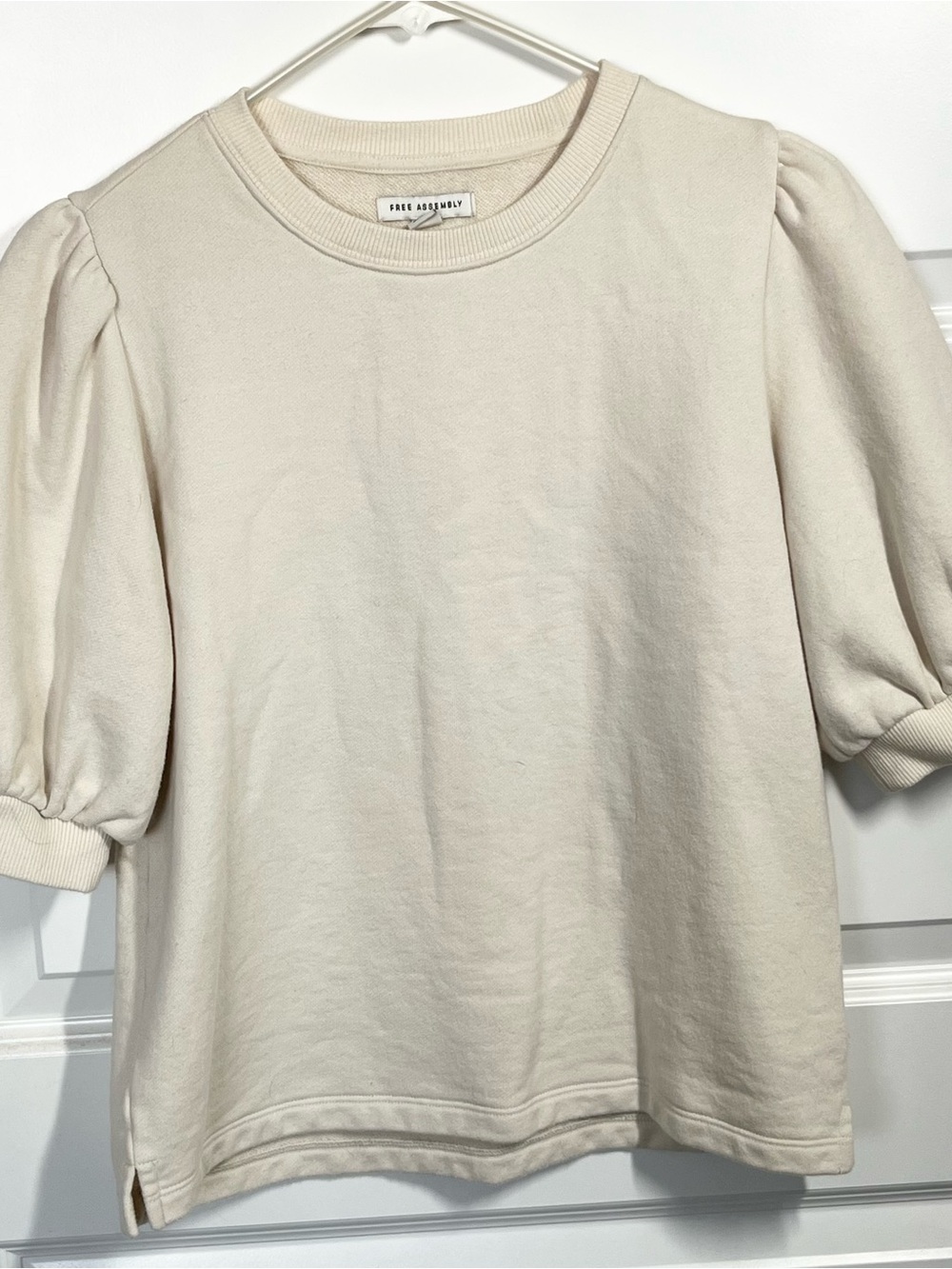 Cream Puff Sleeve Sweatshirt Small Minimalist Cottagecore Top